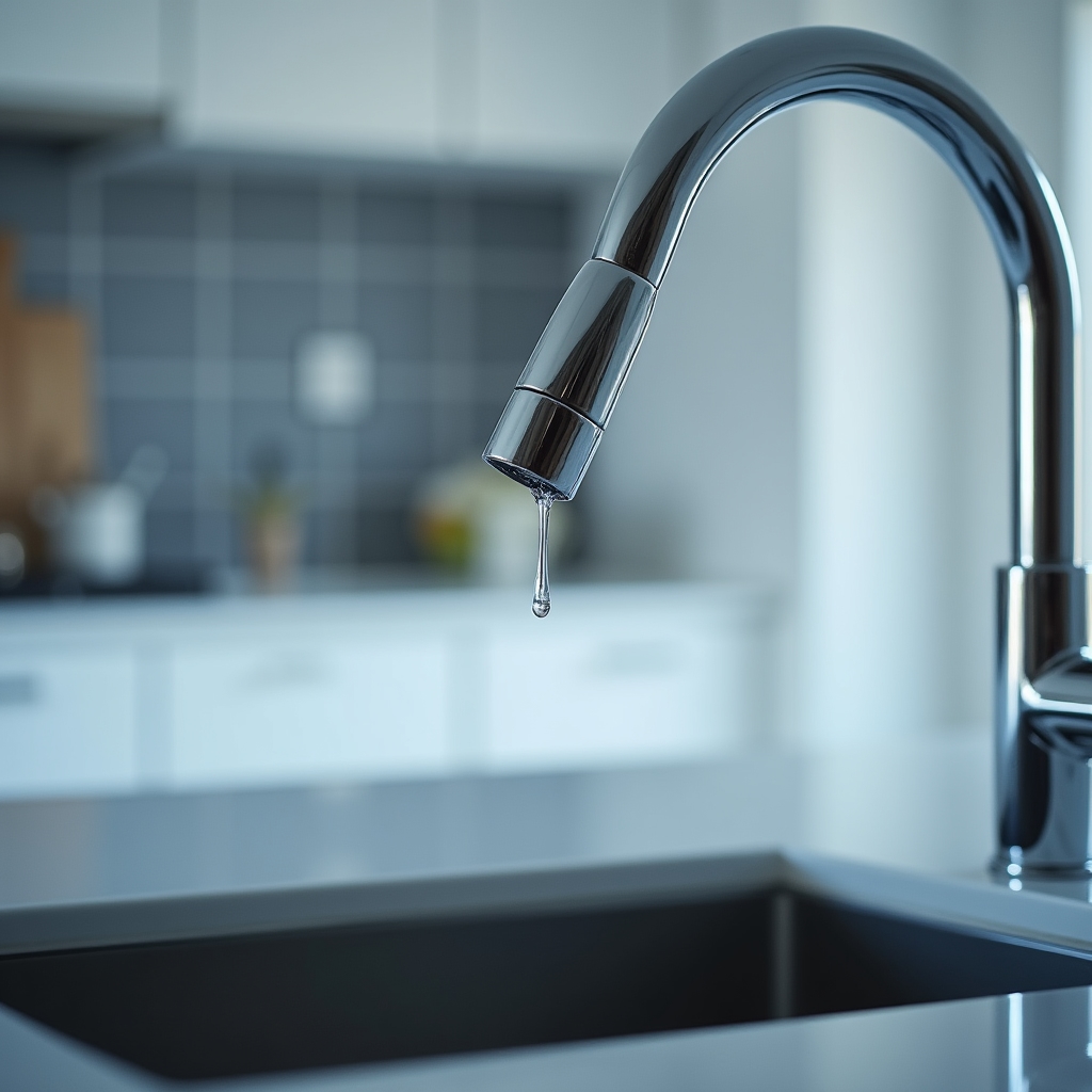 Rubinetto del bagno con piccola perdita d'acqua e strumenti per la riparazione